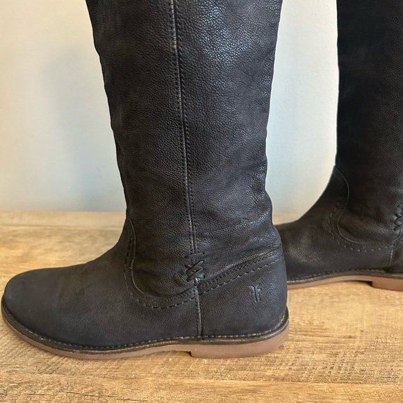 Frye Celia x Stitch Tall Riding Boots Womens Size 6B Black Leather Pull on - Picture 15 of 16